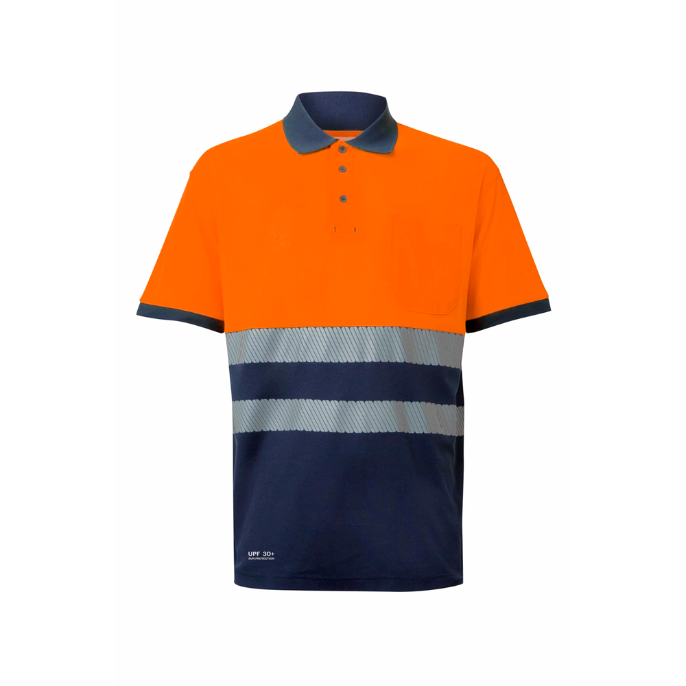 Polo haute visibilité bicolore coton bandes segmentées Velilla
